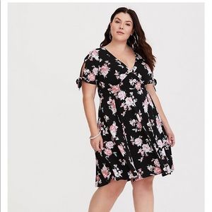 Black floral knit jersey dress